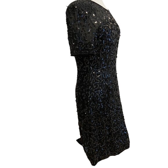 NWT Vintage Principles Black Cocktail Dress Silk Sequin Short Sleeve Sheer Back - Picture 11 of 16